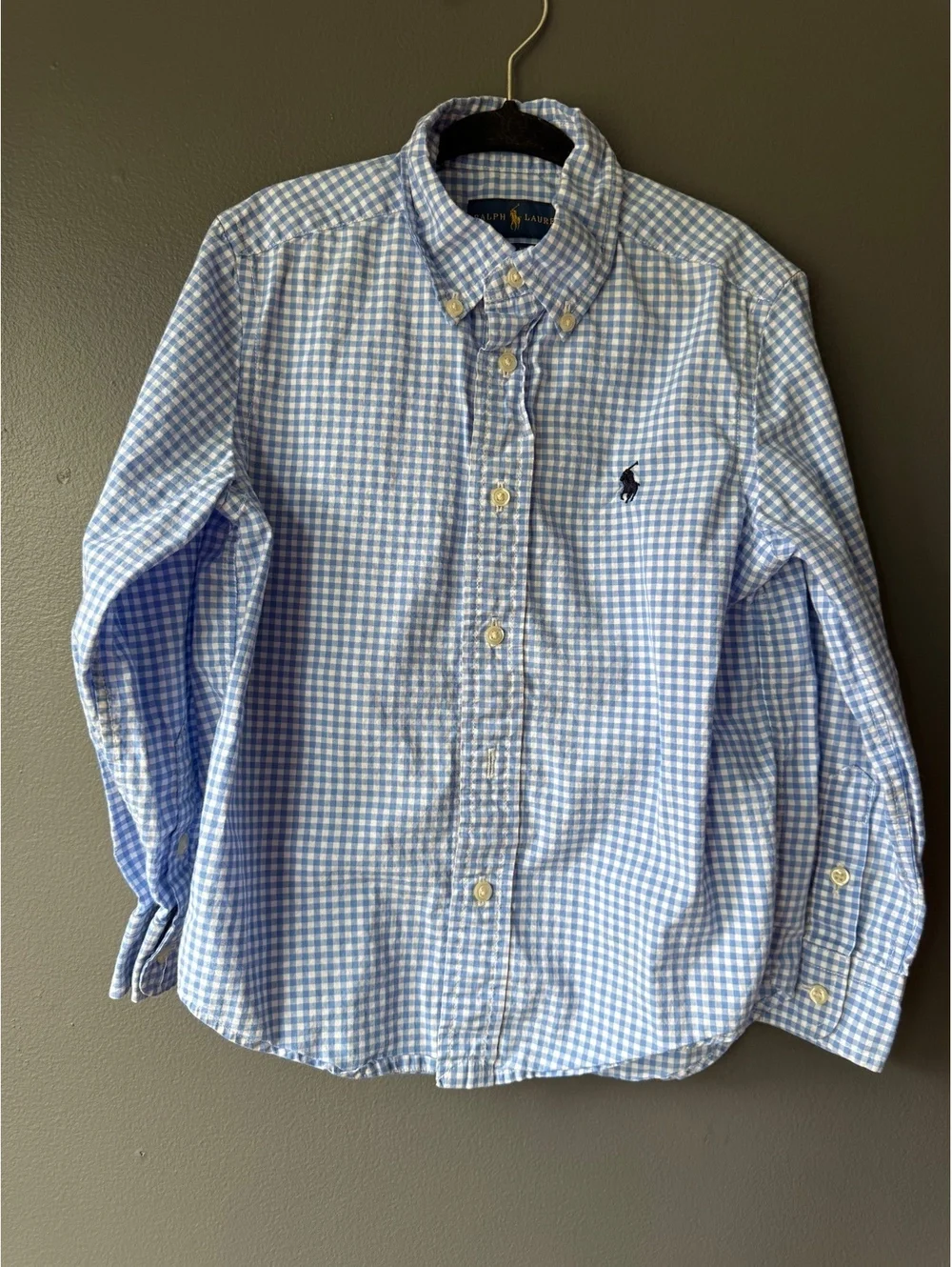 Ralph Lauren Boys Blue Gingham Button-Down Shirt Size 5